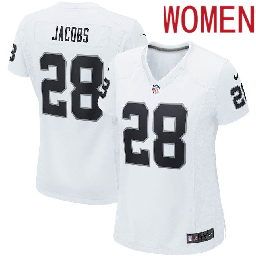 Women Oakland Raiders #28 Josh Jacobs Nike White Player Game Team NFL Jersey->women nfl jersey->Women Jersey